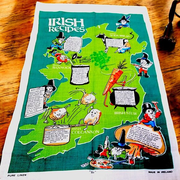Source Unknown Other - Vintage Irish Recipes Linen Tea Towel – A Nostalgic Kitchen Treasure